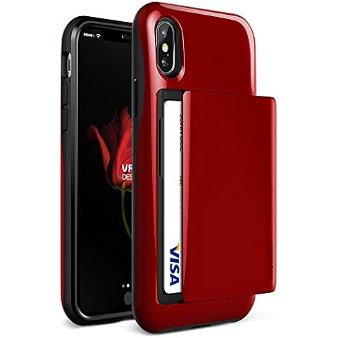 iPhone X Case, VRS Design [Red] Protective Wallet Case with 2 Card Slot | Damda Glide | Supports wireless charging | Shockproof Dual layer phone cover for Apple iPhone X / iPhone 10 Cover
