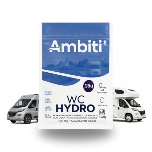 Ambiti | Monodosis Hidrosolubles para Depósito de Residuos de Autocaravanas,Caravanas y Campers| Antibacteriano| Elimina Deshechos Orgánicos y Papel Higiénico| Fragancia Piña Colada (15ud)