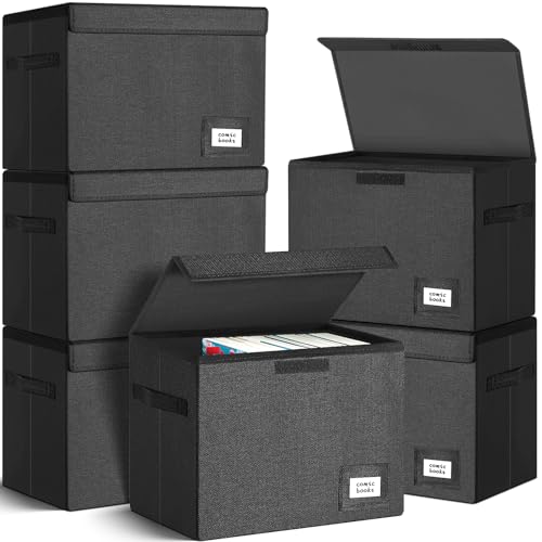 Image of Leffis 6 Pack Comic Book Storage, Collapsible and Stackable Comic Short Box, Moistureproof Comic Box with Lid and Label Slot 15.5 inch X 7.5 inch X 11.3 inch Holds 150 Comics
