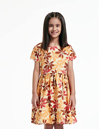 Image of Amazon Brand - Jam & Honey Girl's 100% Soft & Pure Cotton Comfortable and Stylish Printed Woven Dress with Short Sleeves and Belt - Perfect for Every Occasion