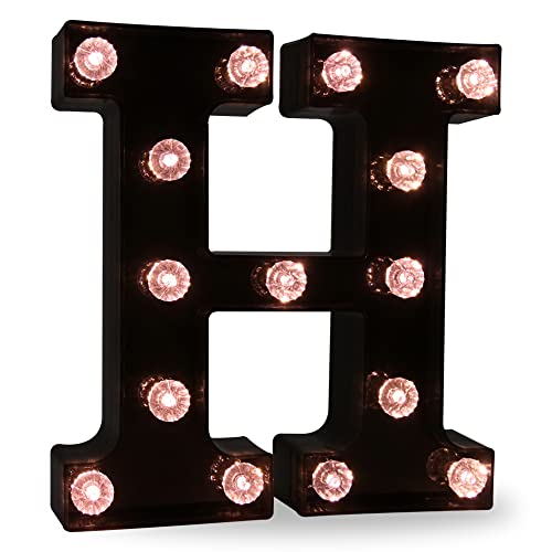 Image of Obrecis LED Marquee Letter Lamp, Diamond Bulb H, Black, Battery Powered, Night Light, Home Bar, Christmas, Birthday Party, Wedding Decoration