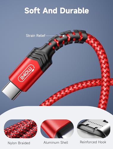 Image of JSAUX 240W USB C to USB C Cable 6.6FT&10FT, Type C Fast Charging Cord, Red
