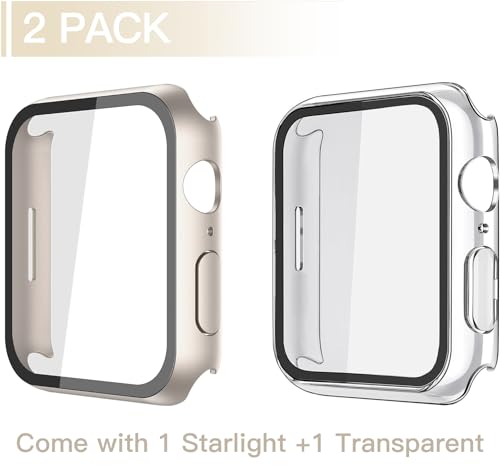 Image of Misxi Case with Screen Protector for 41mm Apple Watch Series 9 /8 /7 | 2-Pack Cover with Tempered Glass for 9 /8 /7, Scratch Resistant Sensitive Touch Protection, 1 Starlight + 1 Transparent