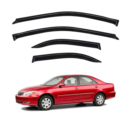 Image of Window Visors for 2002-2006 Toyota Camry, Rain Guards Shields Vent Deflector Shade Wind Dark Smoke 2003 2004 2005 02 03 04 05 06, Tape-On, 4PCS
