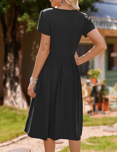 Image of HOTOUCH Women's Summer A-Line Midi Dresses 2026 Casual Floral Short Sleeve T-Shirt Dress Flowy Beach Sundress with Pockets