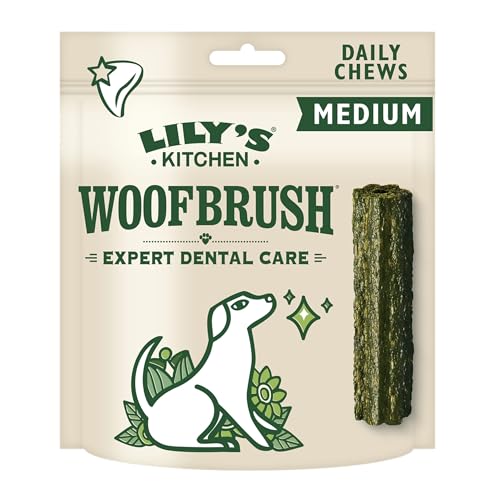 Lily's Kitchen Woofbrush Golosinas naturales para perros adultos: Palitos dentales masticables - Perro mediano (1 paquete de 7 masticables- 28g)