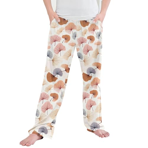 Ginkgo Leaf Long Pajama Pants Elastic Waist PJ Bottoms with Pockets S A110875