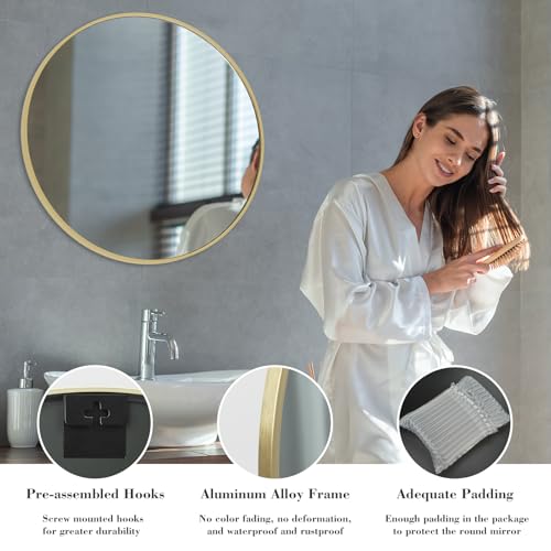 Image of Sweetcrispy 36in Gold Round Bathroom Mirrors for Wall, Bathroom Mirrors for Over Sink, Wall Decor for Bathroom, Entryway, Bedroom, Vanity