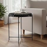 MF Elios Noir Tabletttisch Rund Klappbar, Schwarz Metall Beistelltisch mit Dekorativem Rand, 40 cm...
