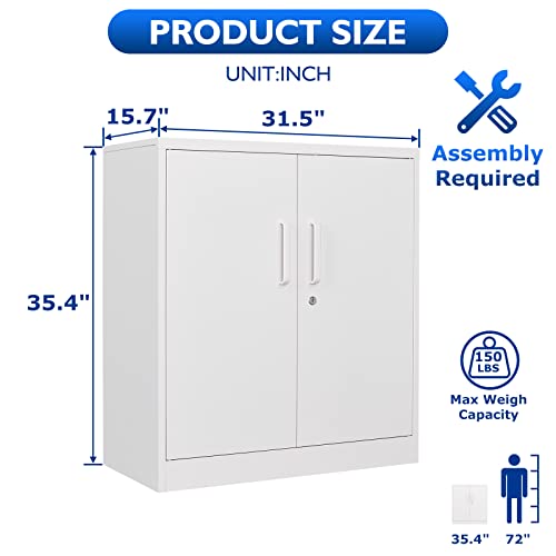 Afaif Metal Storage Cabinets With Locking Doors, Lockable Steel Storage Cabinet With 2 Adjustable Shelves, White Side Cabinets Small Metal Cabinet For Home, Office, Garage And Utility Room, Hallway #TOP2