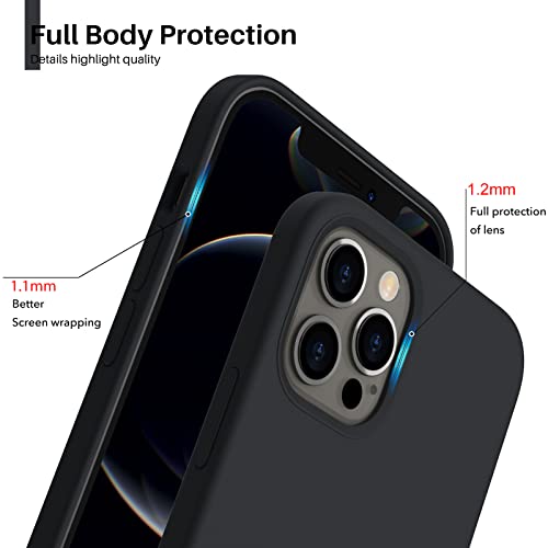 Ornarto Compatible With Iphone 12 Case 6.1 And Iphone 12 Pro Case, Slim Liquid Silicone 3 Layers Full Covered Soft Gel Rubber Phone Case Cover 6.1 Inch-Black #TOP3