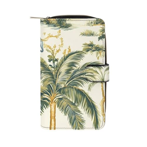 Elephant Peacock Tropical Plants Women's Wallets Leather Fold Clutch Wallet Credit Card Holder Ladies Travel Purse