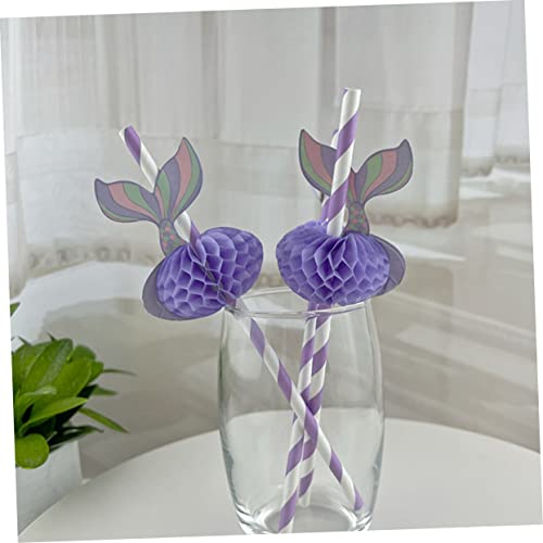 50 pitillos de papel color violeta diseño sirena miniatura 7