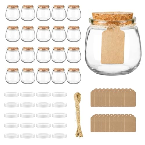ZhouZGlass 20 Pack Empty Candle Jars 7 oz Mini Yogurt Jar with Cork Lids