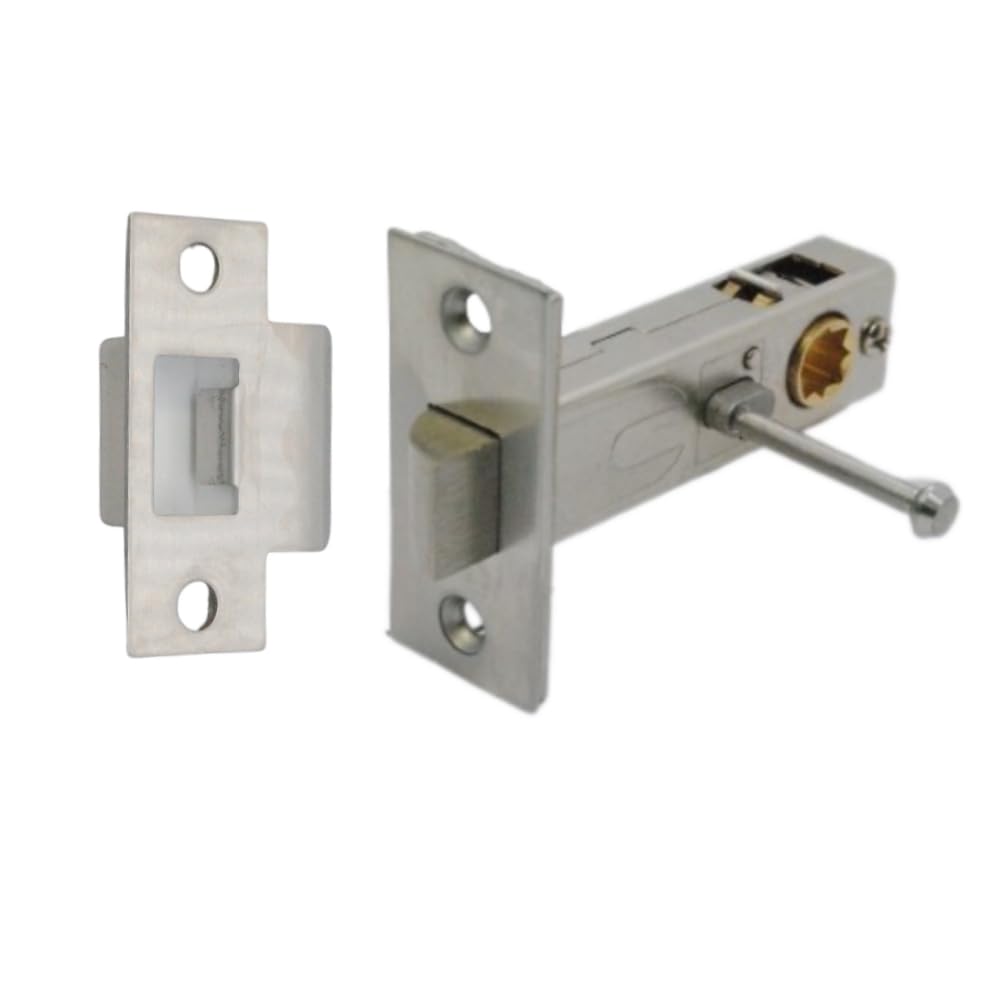 Premium Privacy Push Button Rectangular Tubular Latch 57mm Backset in Satin Chrome