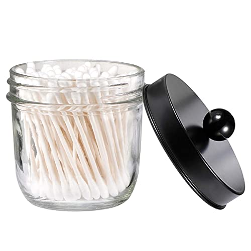 Amolliar Mason Jar Bathroom Accessories Set(4 Pcs) -Lotion Soap Dispenser &Cotton Swab Holder &Toothbrush Holder-Rustic Farmhouse Decor Apothecary Jars Vanity Organizer-Rustic Farmhouse Decor (Black) - Thumbnail 5