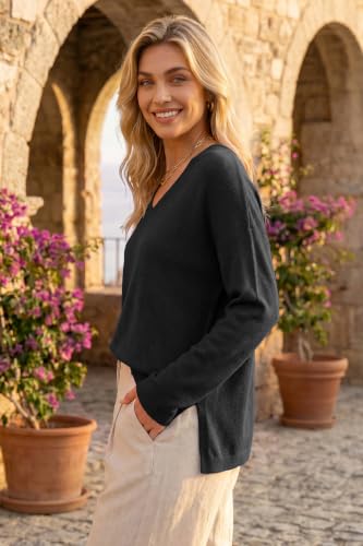 Image of Arach&Cloz Women's Wool Blend Oversized V Neck Fall Casual Pullover Sweater