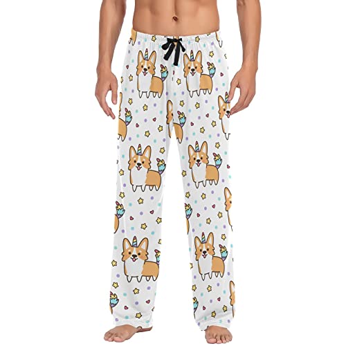 Unicorn Corgi Dog Pajama Pants Colorful Puppy Lounge Sleepwear PJs Men's Pajama Bottoms Casual Sleep Pants M
