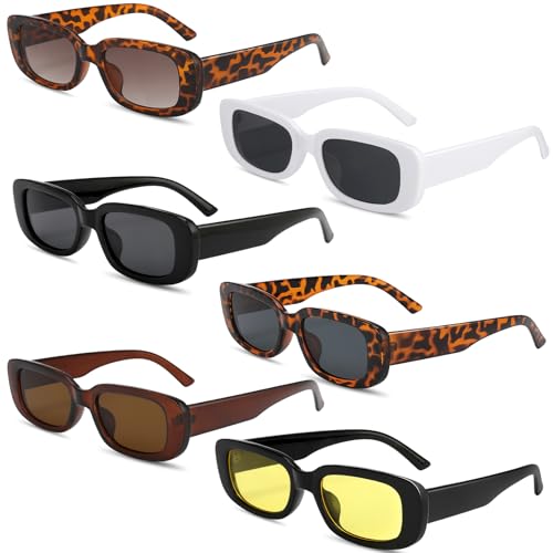 6 Pieces Retro Rectangle Polarized Sunglasses for Women Men Fashi...