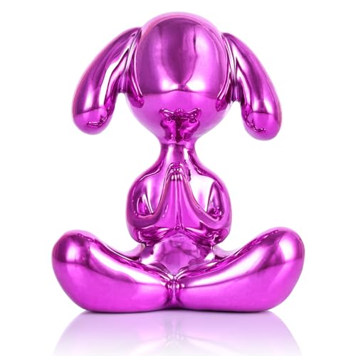 Estatua de Perro Globo en Pose de Meditación Morada