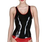 IOKUKI Gilet en Latex pour Femmes,T Shirt sans Manches en Latex Noir avec Bordure Rouge,Convient aux Vêtements Rubber Club XXL