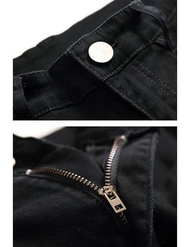 Men's Holes Ripped Black Stretch Denim Jeans4