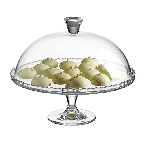 ums Glass Cake Stand with Dome Cake Holder Plate with Dome Lid Large Size (12 inch), Glass Multifunctional Cake Plate, Covered Cake Plate with Dome, Cake Display Server Tray, Durable Glass