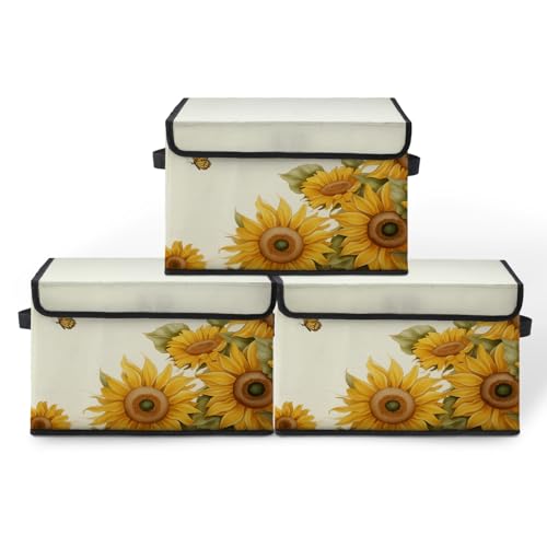 Image of Stackable Storage Bins with Lids,Closet Organizers Fabric Box for Home and Office,Blanket Clothes Organizers,Under Bed Storage Containers 3 Pack