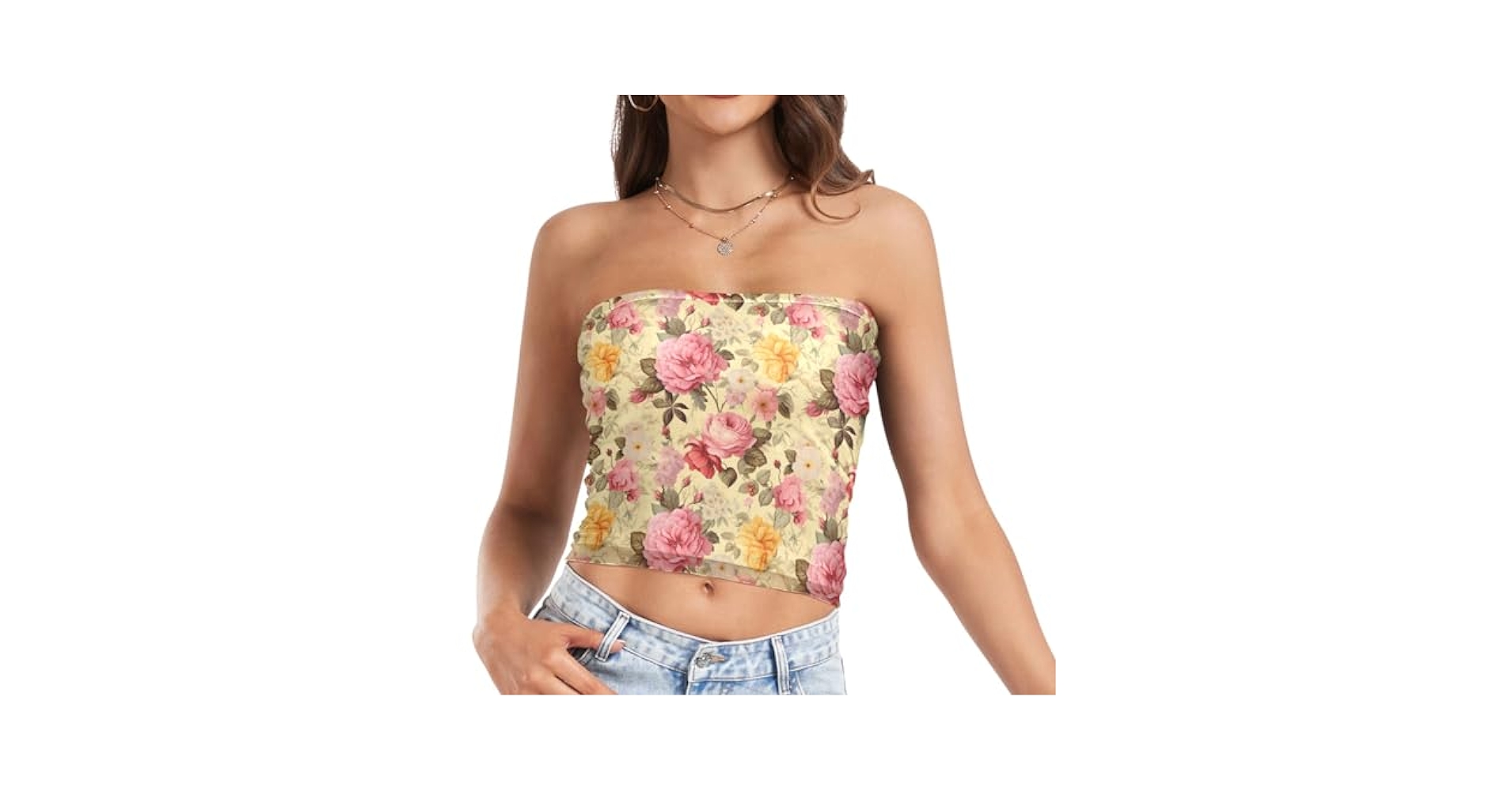 パロマウール　floral-print strapless tank top パロマウール floral-print strapless tank top