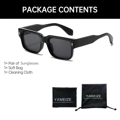 YAMEIZE Retro Square Sunglasses for Women - Men Vintage Rectangle 90s Sunglasses Thick Frame UV4004