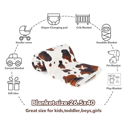 Image of Cow Baby Blanket for Boys Girls Soft Fleece Minky Blanket with Dotted Backing Double Layer Newborn Toddler Blankie for Nursery Stroller Crib Gift to Son Nephew Grandson 26.5 * 40 Inches