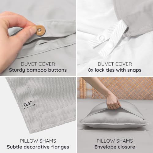 Image of Bambaw 100% Viscose Derived from Bamboo Duvet Cover Queen Size - 3 Pieces Cooling Duvet Cover Queen Size Set, Super Soft Duvet Cover Queen, Breathable Duvet Cover, No Comforter (Moonlight Gray)