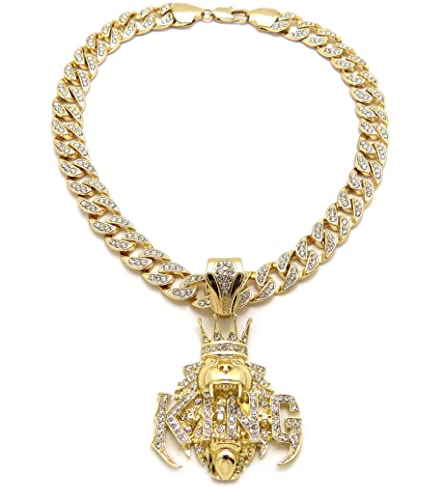 Gold Plated King Crown Lion Pendant & 10mm 18