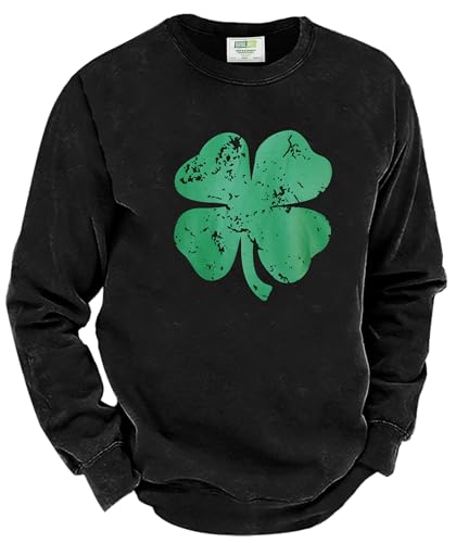 Arvilhill Man St Patricks Pullover Shirt Shamrock 4 Leaf Clover Sweatshirt Black Shamrock XXL