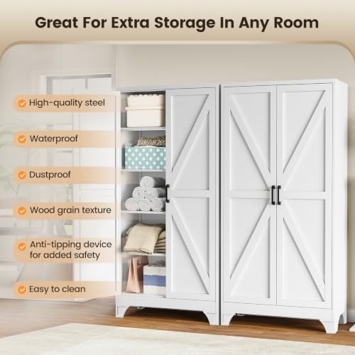 Image of Yizosh Metal Storage Cabinet with Doors and 4 Adjustable Shelves