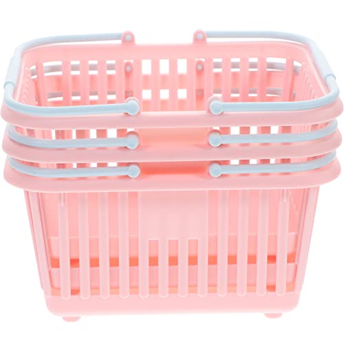 Kisangel Small Plastic Storage Basket with Handles 3-pack Mini Shopping Basket for Toys Kitchen Pantry Closet Bathroom Laundry Open Desktop Organizer 6.29X5.11X3.14 inches
