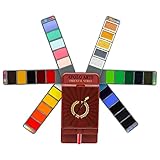 Pinturale Arts Apolo Arte Aquarellfarben Set - Aquarell Set Premium | 32 Aquarell Farben (inkl. Metallic Aquarellfarben) + Wassertankpinsel Aquarell | Aquarellkasten für Künstler