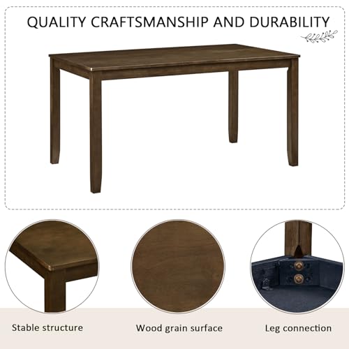 Image of KEIKI 6-Piece Standard Height Dining Table Set with Rectangular Table, 4 Upholstered Chair, Bench, for 6 Person, Farmhouse Rustic Style Table Set, Easy Assembly, for Kitchen, Dining Room, Walnut