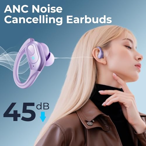 Image of occiam Active Noise Cancelling Earbuds Wireless Bluetooth Headphones | Ear Buds 90Hrs Playback Stereo Bass Earphones with Mic Over-Ear Hooks IPX7 Waterproof Headset for Work Sports