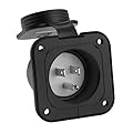 15 Amp Flanged Inlet, 125V NEMA 5-15P Shore Power Inlet Receptacle, AC Port Plug with Waterproof Cover Recessed Male Outlet, 2 Pole 3-Wire Straight Blade Electric Plug for RV Trailer Shed Block Heater
