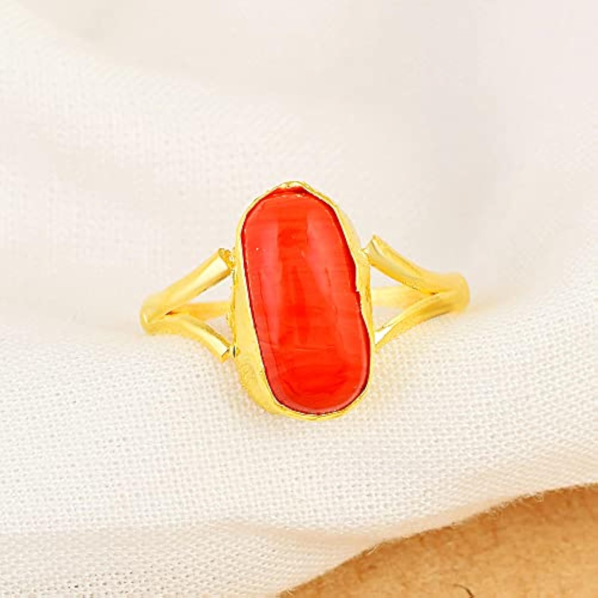Goldplated Red Stone Finger Ring, Astrology Gift