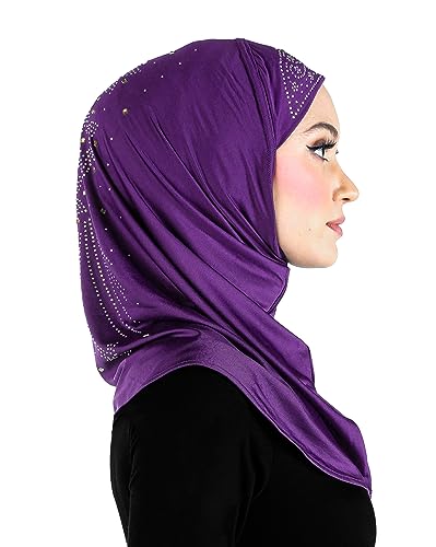 Aiyah Hijab Scarf Big Girls/Kids Pre-teen Headscarf one piece Junior Muslim Amira with Rhinestones (Purple)3