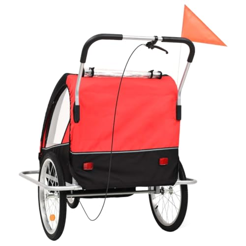 Vidaxl Rimorchio Da Bici Bambini E Passeggino 2 In 1 Nero E Rosso Trasportino - 7