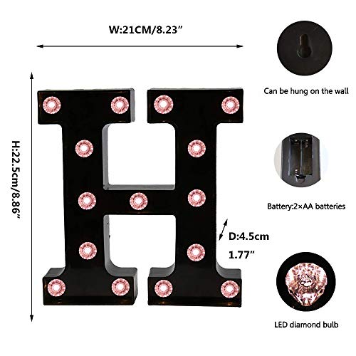 Image of Obrecis LED Marquee Letter Lamp, Diamond Bulb H, Black, Battery Powered, Night Light, Home Bar, Christmas, Birthday Party, Wedding Decoration