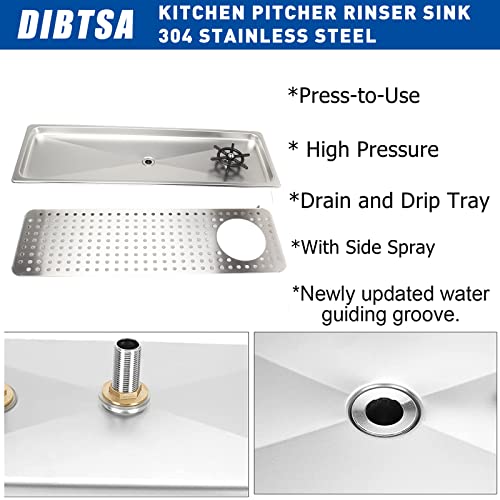 Dibtsa Pitcher Rinser Countertop Sink With Side Spray,Drain And Drip Tray,Stainless Steel Glass Rinser Washer Cleaning Tool For Household Commercial,Extra Large Silver 25.59 X 8.5 X 0.86 Inches #TOP1