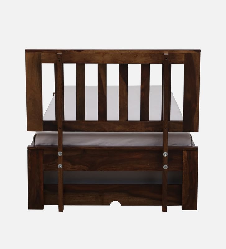 Image of Solid Sheesham Wood Wave Single Size Trundle Bed with 1 Extra Pullout Bed | Wooden Single Bed Cot Palang Furniture for Bedroom Living Room Home and Hotel (Provincial Teak Finish)