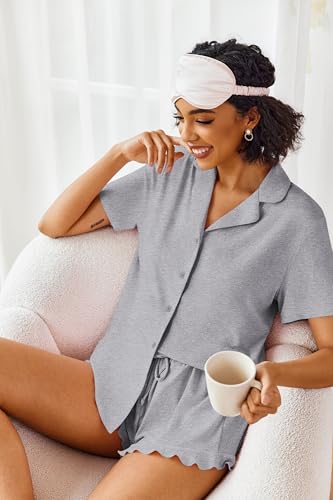 Image of Ekouaer Pajamas Set for Women Short Sleeve Sleepwear Button Down Pjs Lounge Sets Soft Nightwear