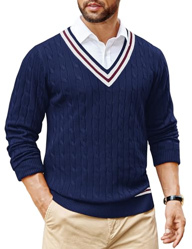 COOFANDY Men's Cable Knit Sweater V-Neck Sweaters...