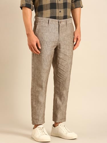 Image of Linen Club Men's Pure Linen Contemporary Fit Casual Trousers