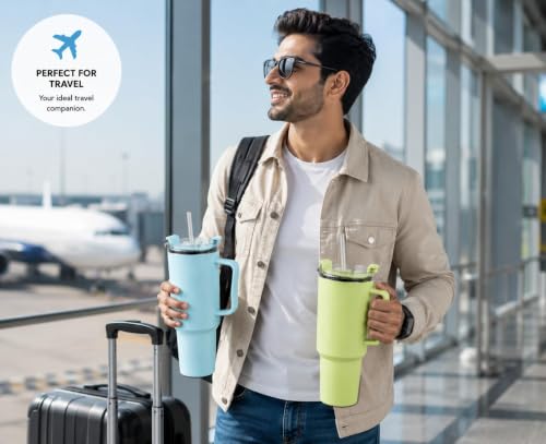 Image of 1800ml Plastic Tumbler with Handle, Reusable Straw Cup, BPA Free Leakproof Water Mug, Large Capacity Travel Sipper for Office, Gym, Home, Car Cup Holder Friendly, Multicolor (Color May Vary)